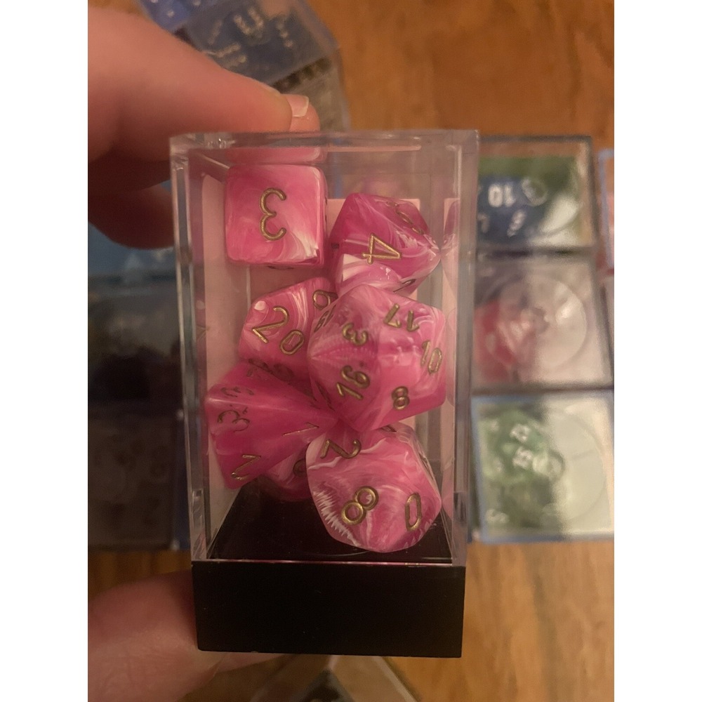 CHX 27454 Pink W/Gold Vortex 7-Die Set Chessex Dice Set OOP Rare‎